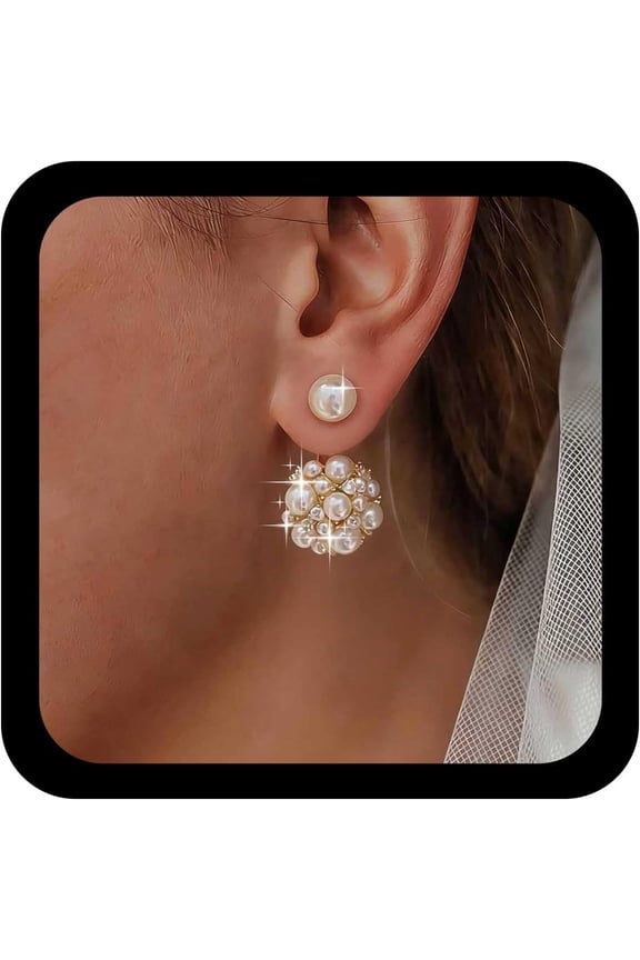 Vintage Pearl Ear Jacket Earrings Wedding Pearls Stud Earring Gold Cluster Pearl Earrings Pearls Crystal Earring Cluster Beaded Stud Jewelry for Women