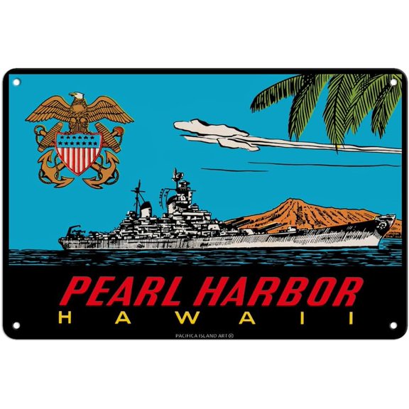 Vintage Pearl Harbor Hawaii Navy Destroyer Battleship Metal Tin Sign, 8 x 12 Inch