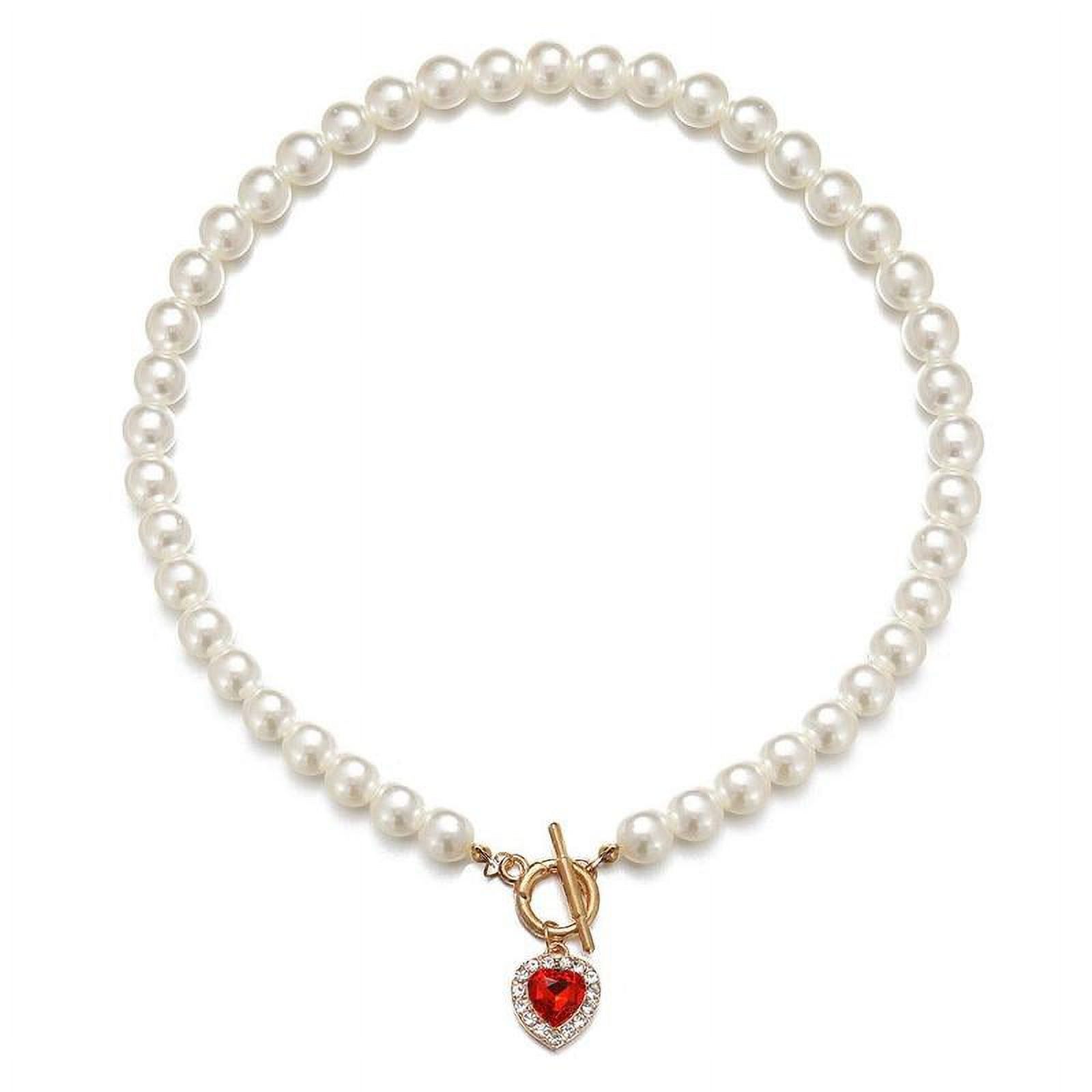 Vintage Pearl Necklace For Women Retro Red Crystal Heart Pendant Pearl Choker Necklaces Gifts Jewelry W1F0 - image 1 of 8