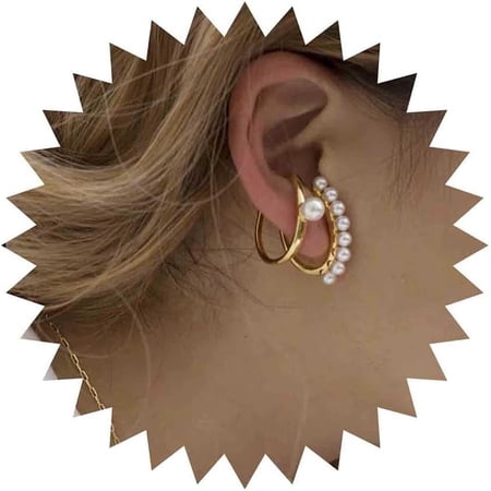 Vintage Pearl Pro Ear Cuff Earrings Gold Pearl Cuff Wrap Earrings Wedding Pearl Earrings Pearl Crawler Cuff Earrings Pearl Cartilage Cuff Earrings Jewelry for Women[z333]