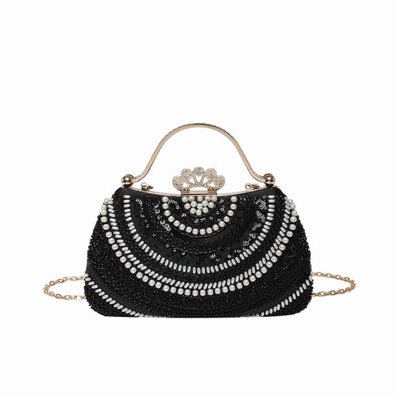 Vintage Pearl Rhinestone Evening Clutch Bag for Women, Elegant Formal Chain Shoulder Bag - Embellished Box Purse with Lock Closure, Daily & Party Matching Retro Style Bag