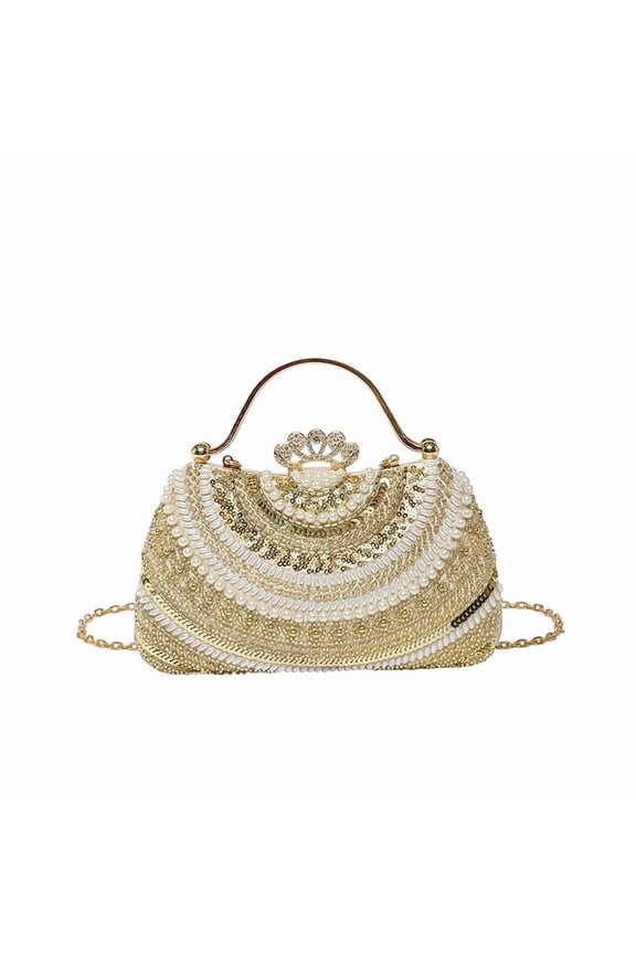 Vintage Pearl Rhinestone Evening Clutch Bag for Women, Elegant Formal Chain Shoulder Bag - Embellished Box Purse with Lock Closure, Daily & Party Matching Retro Style Bag