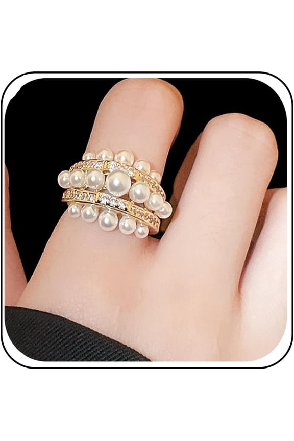 Vintage Pearl Ring Stacking Promise Pearl Rings Adjustable Open Finger Ring Trendy Personality Statement Jewelry for Women