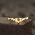 thumbnail image 1 of Vintage Pearl Wedding Band Yellow Gold Vintage Curved Chevron Band Art Deco Pearl V Shaped Stacking Matching Ring Dainty Pearl Wedding Band, 1 of 3