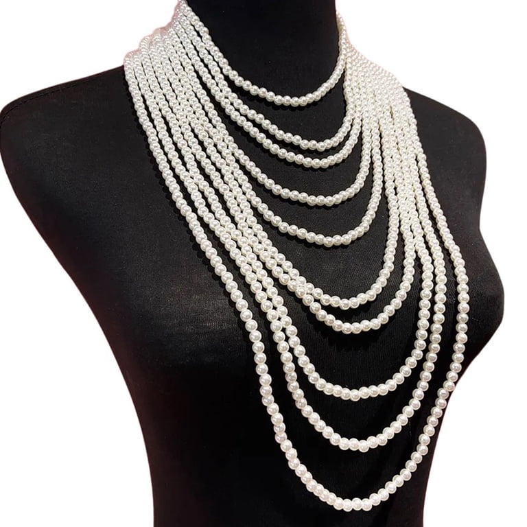 Aimimier Vintage Pearl Choker Necklace - Chunky Cuban Link Chain Statement Necklace For Women