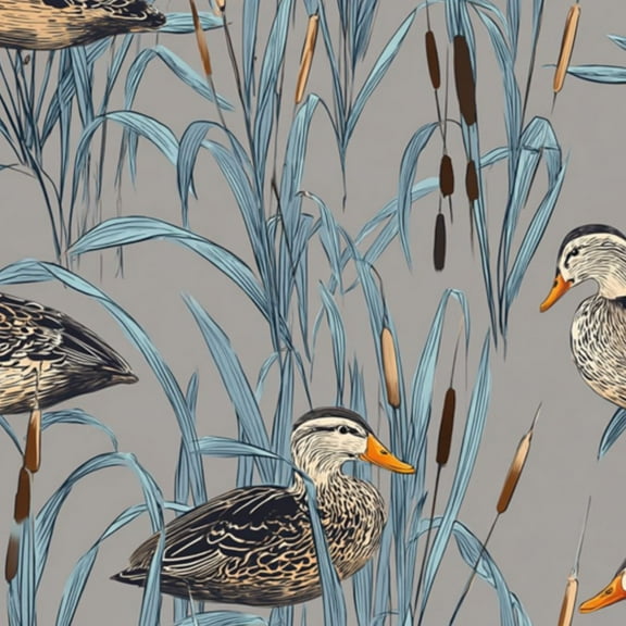 Vintage Peel and Stick Wallpaper 17.7in x 9.8ft Duck Blue Grass Brown Reeds Nature Contact Paper Vinyl Self-Adhesive Removable Wall Paper for Bedroom Kitchen Cabinet Décor Renter Friendly