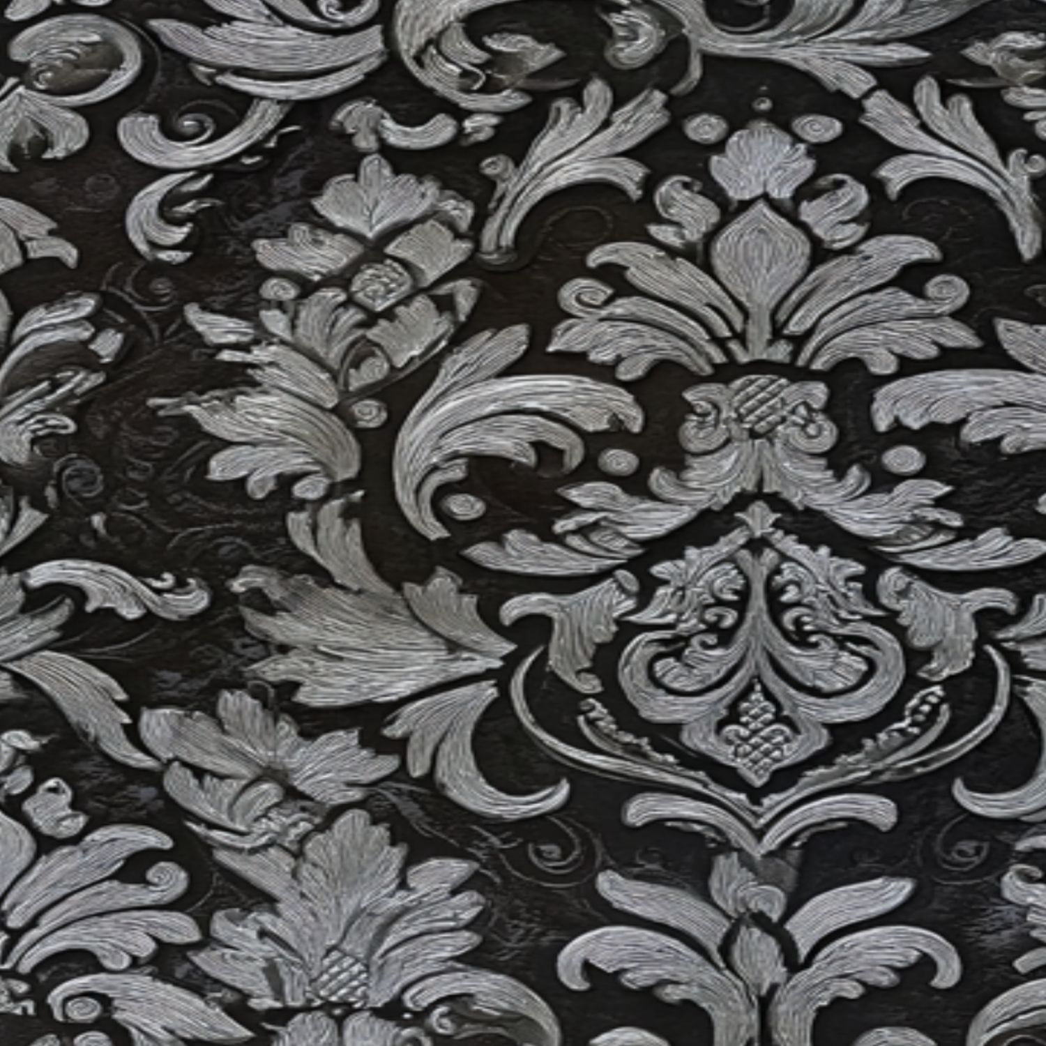 Vintage Peel and Stick Wallpaper 17.7in x 9.8ft Elegant Black Silver Damask Floral Embellishments Contact Paper Vinyl Waterproof Self Adhesive Wall Paper for Bedroom Shelf Cabinet