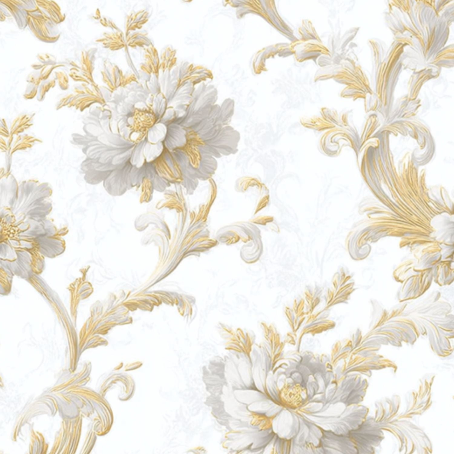 Vintage Peel and Stick Wallpaper 17.7in x 9.8ft Elegant Floral White Gold Flowers Light Contact Paper Vinyl Self-Adhesive Removable Wall Paper for Bedroom Kitchen Cabinet Décor Renter Friendly