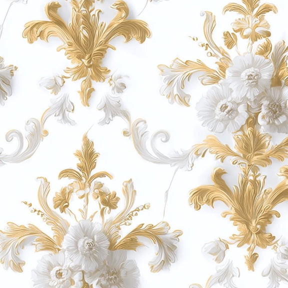 Vintage Peel and Stick Wallpaper 17.7in x 9.8ft Elegant Gold White Baroque Floral Ornamental Contact Paper Vinyl Waterproof Self Adhesive Wall Paper for Bedroom Shelf Cabinet Renter Friendly