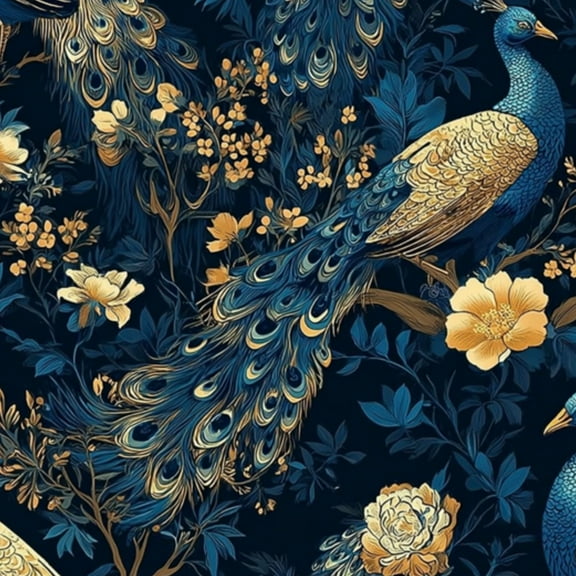 Vintage Peel and Stick Wallpaper 17.7in x 9.8ft Elegant Peacock Floral Blue Gold Contact Paper Vinyl Self-Adhesive Removable Wall Paper for Bedroom Kitchen Cabinet Décor Renter Friendly