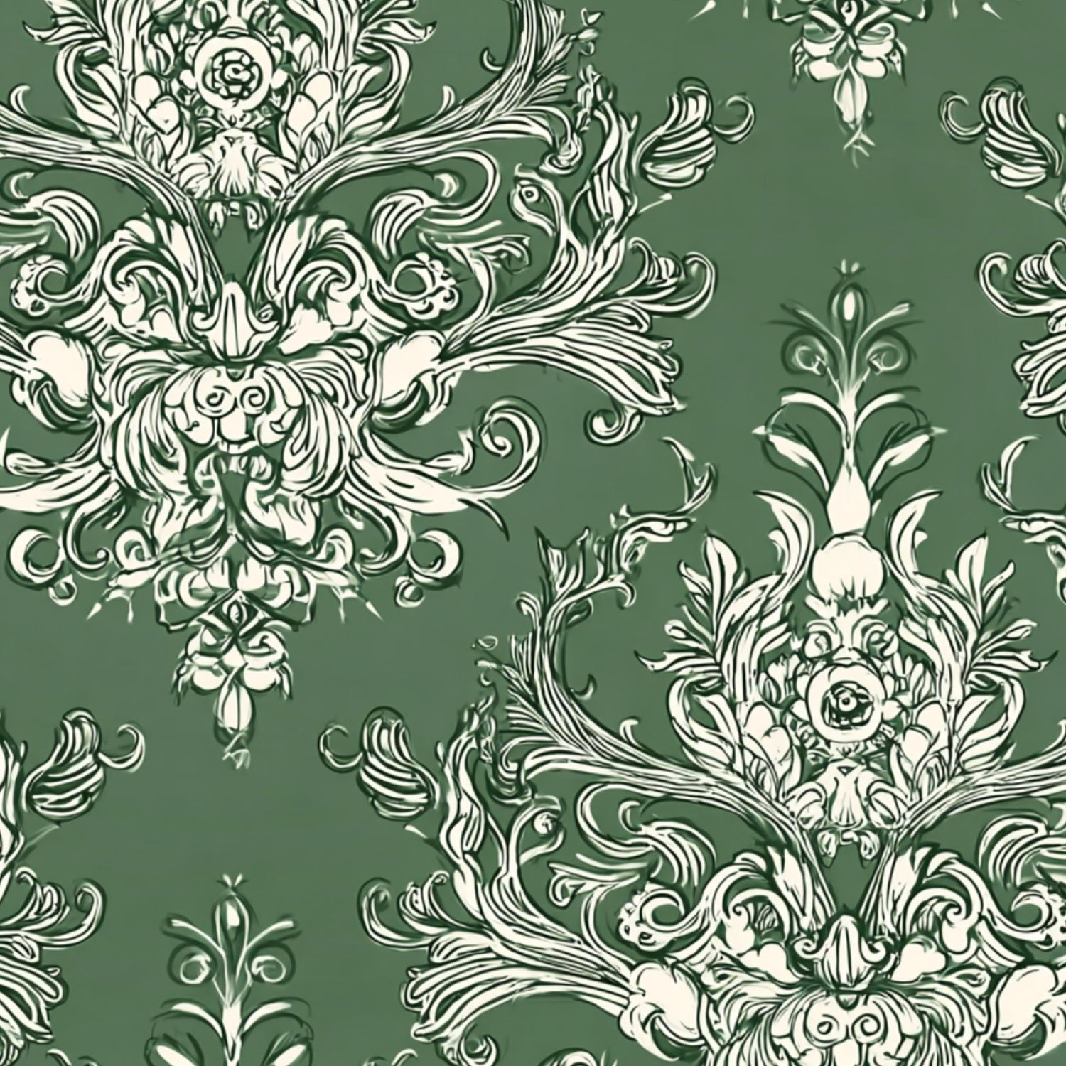 Vintage Peel and Stick Wallpaper 17.7in x 9.8ft Elegant White Floral Damask Green Contact Paper Vinyl Waterproof Self Adhesive Wall Paper for Bedroom Shelf Cabinet Renter Friendly