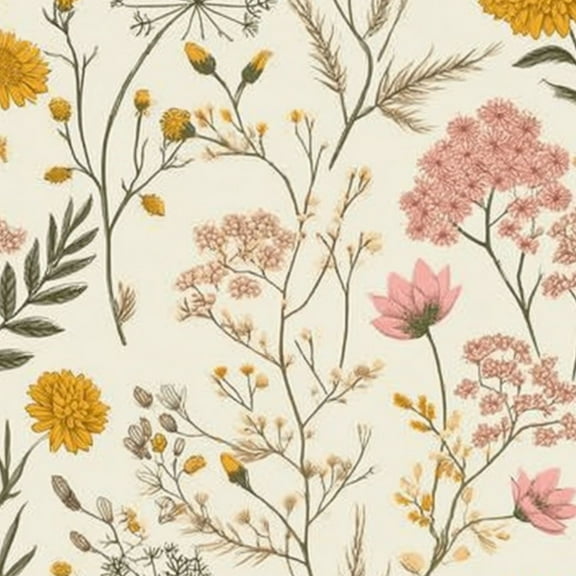 Vintage Peel and Stick Wallpaper 17.7in x 9.8ft Seamless Floral Pink Yellow Flowers Cream Vinyl Self-Adhesive Contact Paper Removable Wall Paper for Bedroom Bathroom Renter Friendly