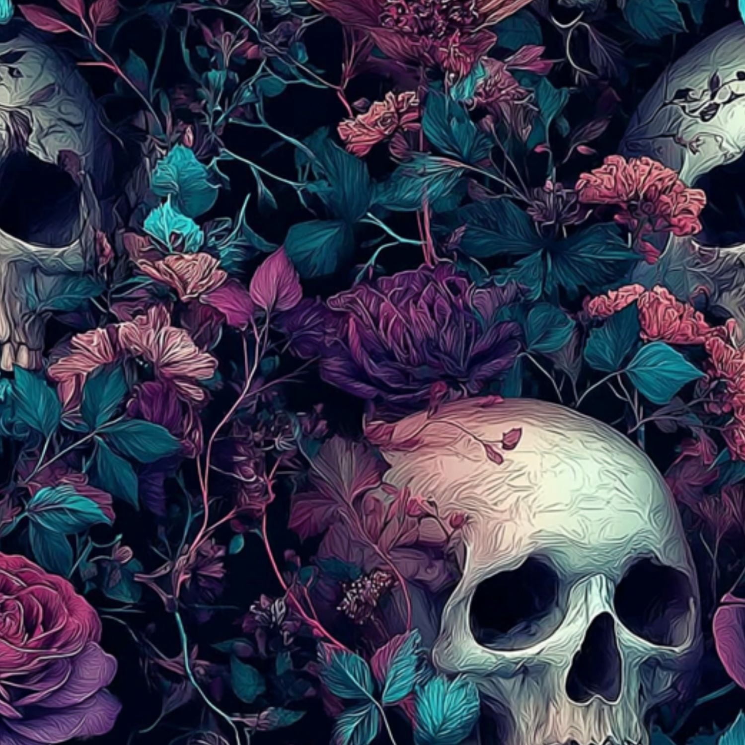 Vintage Peel and Stick Wallpaper 17.7in x 9.8ft Skulls Vibrant Floral Roses Leaves Contact Paper Vinyl Self-Adhesive Removable Wall Paper for Bedroom Kitchen Cabinet Décor Renter Friendly