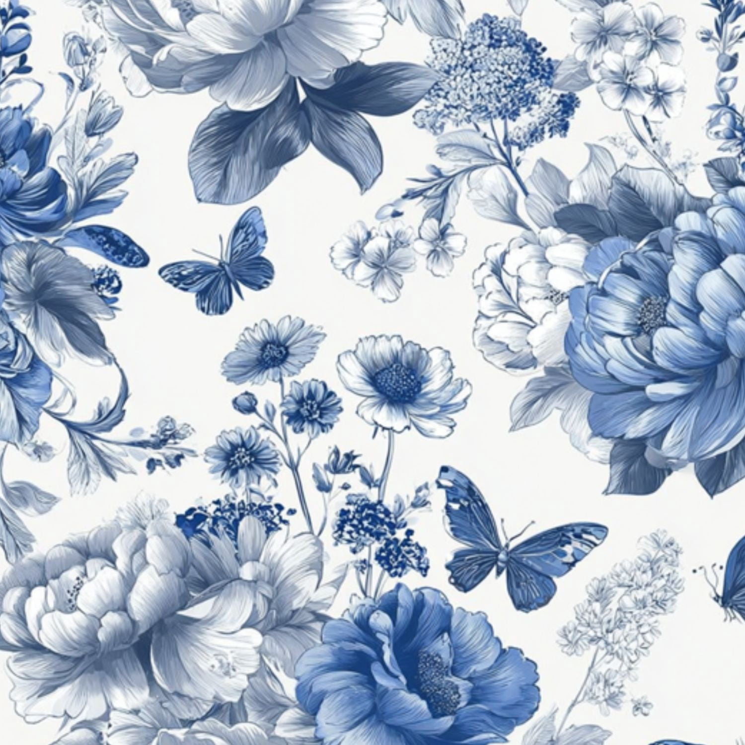 Vintage Peel and Stick Wallpaper 23.6in x 9.8ft Blue Floral Butterflies Hand Drawn Style Contact Paper Vinyl Self-Adhesive Removable Wall Paper for Bedroom Kitchen Cabinet Décor Renter Friendly