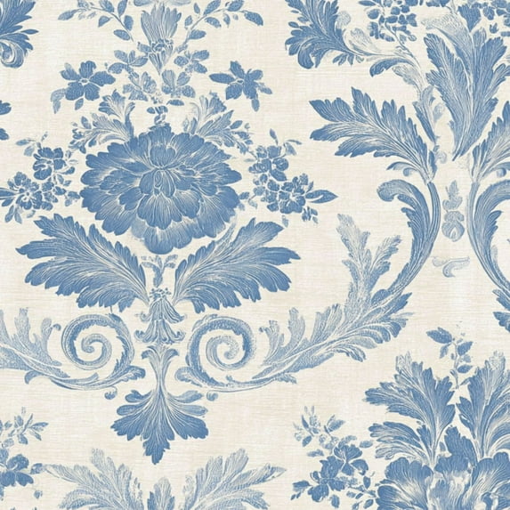 Vintage Peel and Stick Wallpaper 23.6in x 9.8ft Blue Floral Damask Elegant Swirls Detailing Contact Paper Vinyl Waterproof Self Adhesive Wall Paper for Bedroom Shelf Cabinet Renter Friendly
