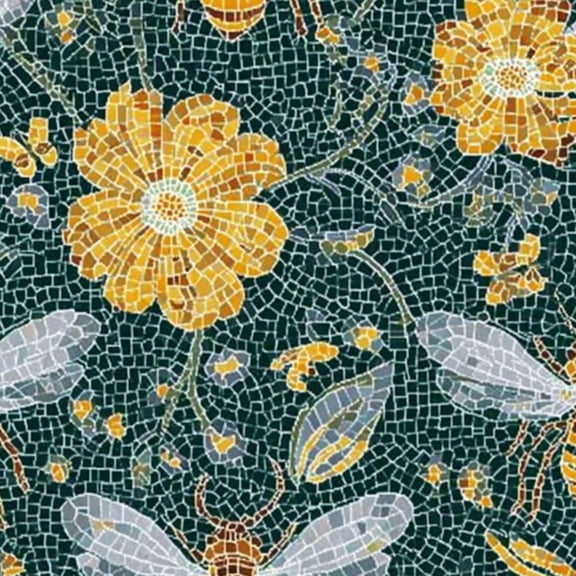 Vintage Peel and Stick Wallpaper 23.6in x 9.8ft Dark Green Floral Bee Mosaic Vinyl Self-Adhesive Contact Paper Removable Wall Paper for Bedroom Bathroom Renter Friendly