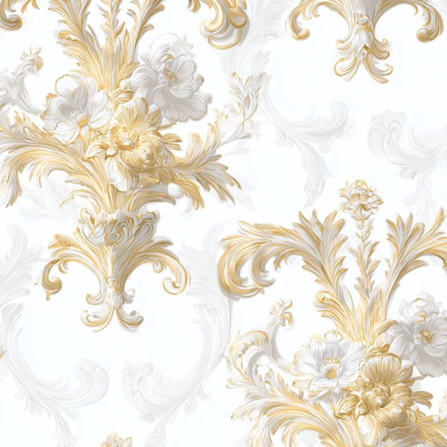 Vintage Peel and Stick Wallpaper 23.6in x 9.8ft Elegant Floral Damask Gold White Detailing Soft White Contact Paper Vinyl Waterproof Self Adhesive Wall Paper for Bedroom Shelf Cabinet