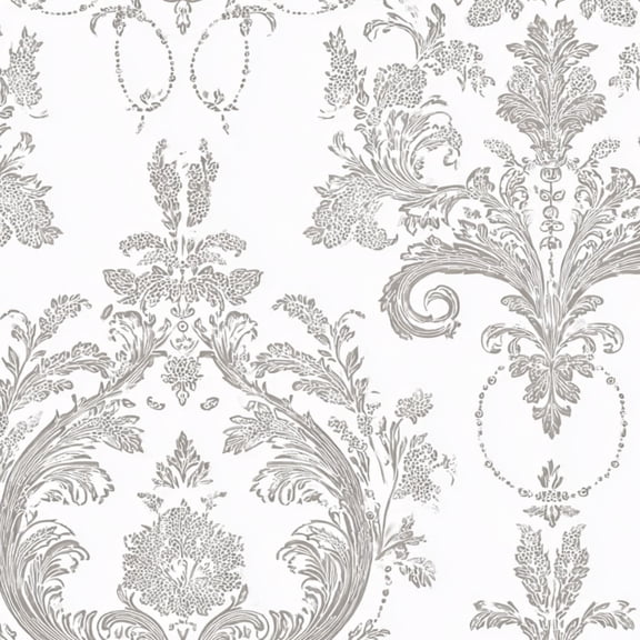 Vintage Peel and Stick Wallpaper 23.6in x 9.8ft Elegant Grey Floral Damask Ornate Baroque Style Motifs Contact Paper Vinyl Waterproof Self Adhesive Wall Paper for Bedroom Shelf Cabinet