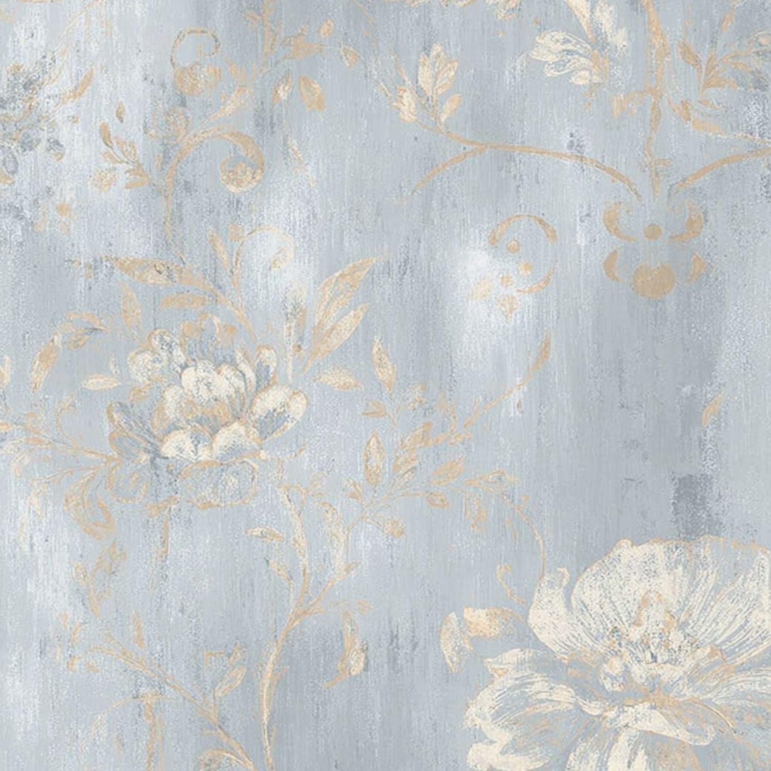 Vintage Peel and Stick Wallpaper 23.6in x 9.8ft Soft Blue Gold Floral Texture Contact Paper Vinyl Waterproof Self Adhesive Wall Paper for Bedroom Shelf Cabinet Renter Friendly