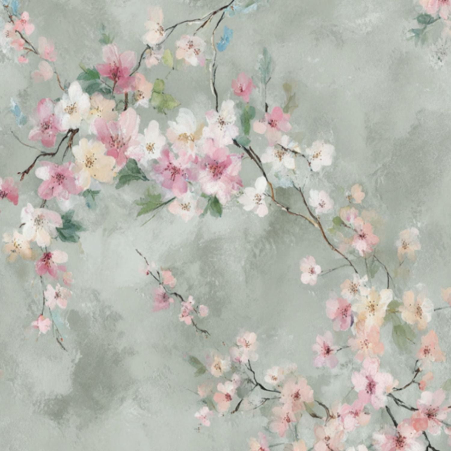 Vintage Peel and Stick Wallpaper 23.6in x 9.8ft Soft Pastel Blossom Floral Pink White Flowers Light Gray Contact Paper Vinyl Waterproof Self Adhesive Wall Paper for Bedroom Shelf Cabinet