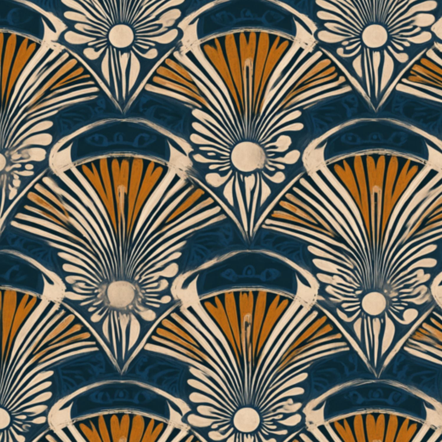 Vintage Peel and Stick Wallpaper Art Deco Fan Navy Blue Gold Geometric Floral Wall Mural 23.6in x 9.8ft Self Adhesive Removable Wall Paper Renter Friendly Wallpaper for Nursery Bedroom Cabinets
