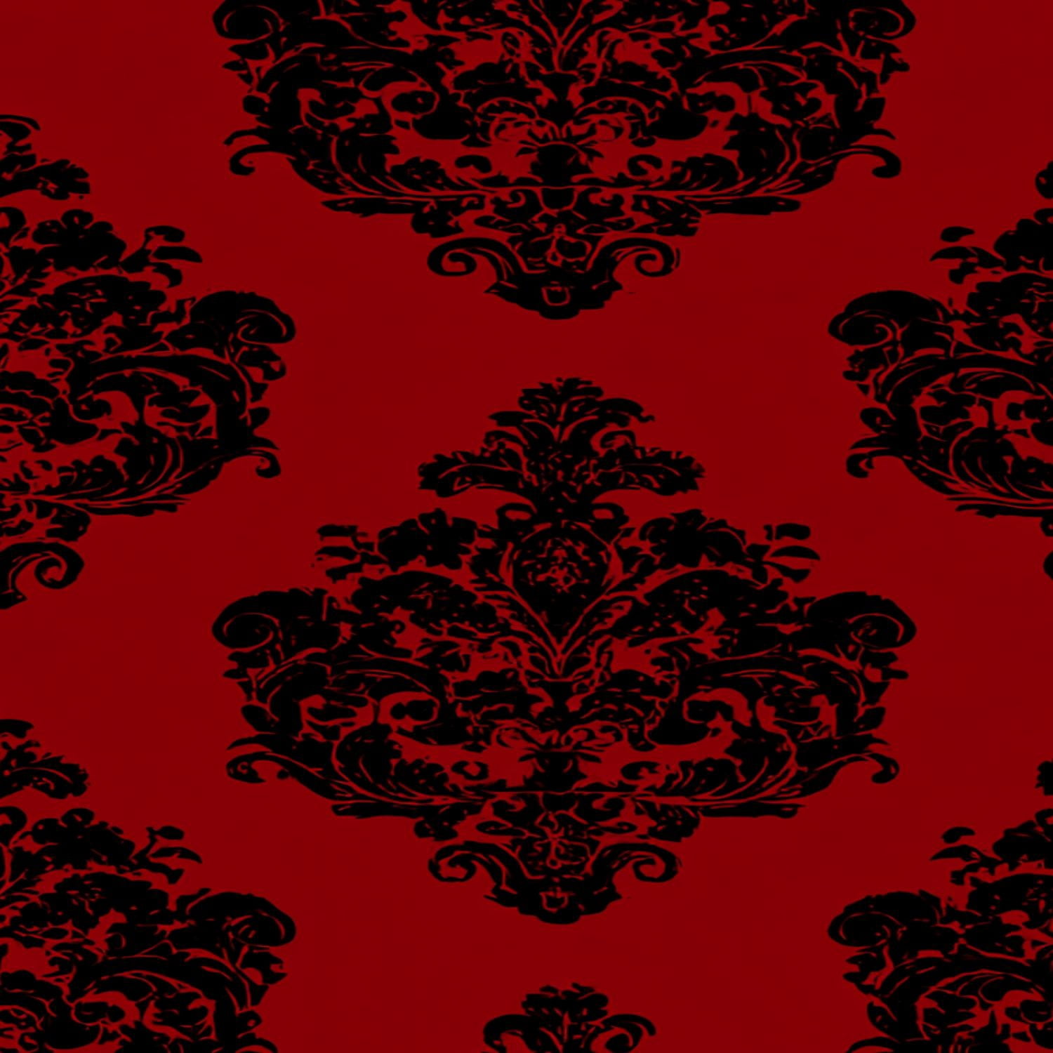 Vintage Peel and Stick Wallpaper Black Red Floral Damask Vintage Elegance baroque Wall Mural 17.7in x 9.8ft Self Adhesive Removable Wall Paper Renter Friendly Wallpaper for Bedroom Livingroom Office