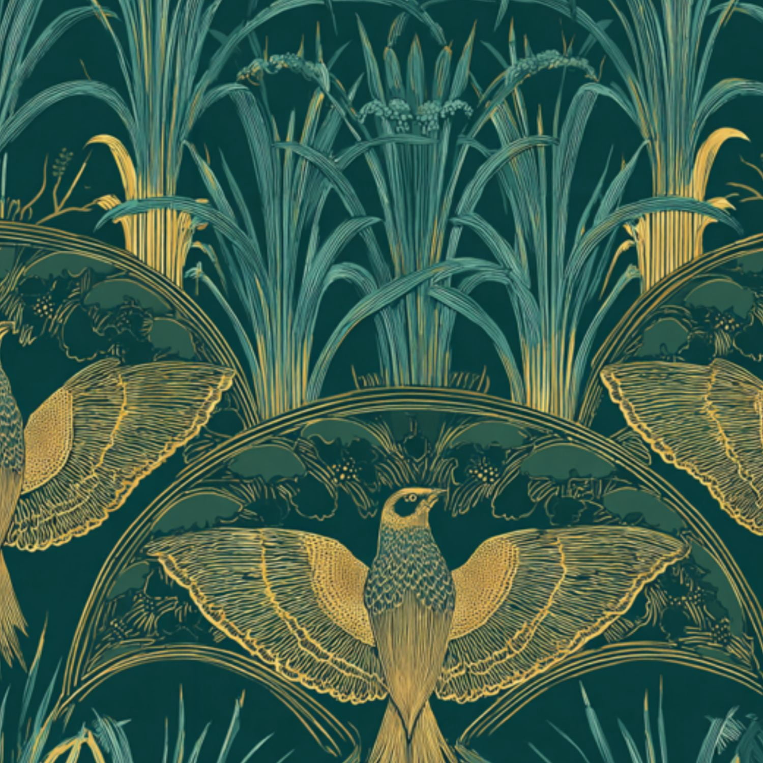 Vintage Peel and Stick Wallpaper Botanical Birds Ornamental Foliage Teal Gold Wall Mural 17.7in x 9.8ft Self Adhesive Removable Wall Paper Renter Friendly Wallpaper for Nursery Bedroom Cabinets