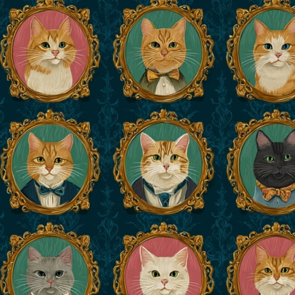 Vintage Peel and Stick Wallpaper Cat Portrait Ornate Gold Frames Elegant Dark Wall Mural 17.7in x 9.8ft Self Adhesive Removable Wall Paper Renter Friendly Wallpaper for Nursery Bedroom Cabinets