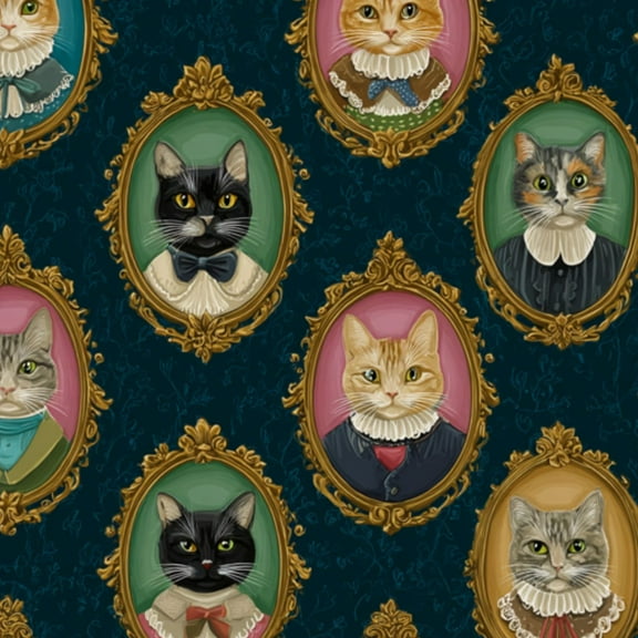 Vintage Peel and Stick Wallpaper Cat Portraits Ruffled Collars Ornate Frames Wall Mural 23.6in x 9.8ft Self Adhesive Removable Wall Paper Renter Friendly Wallpaper for Nursery Bedroom Cabinets