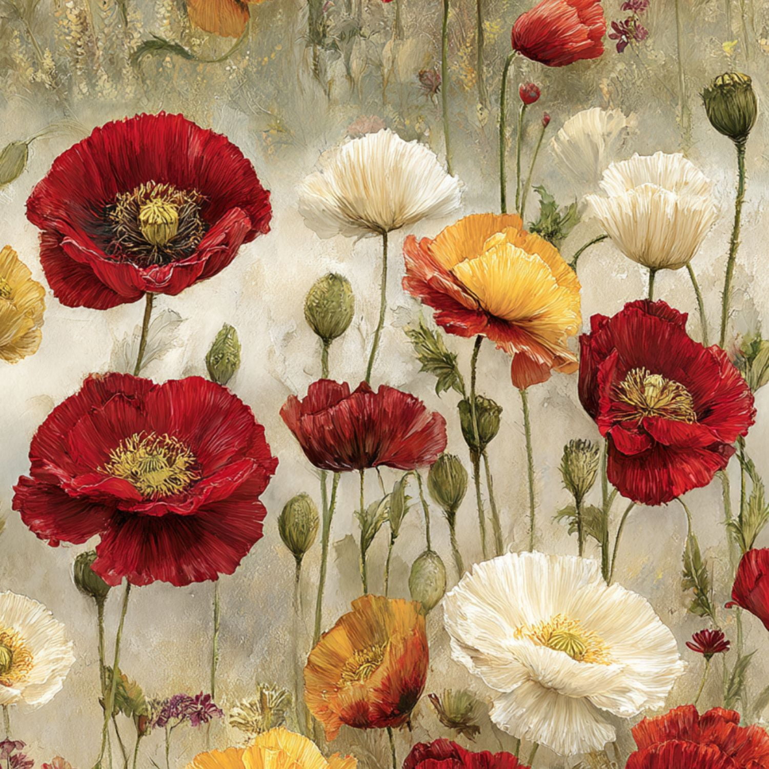 Vintage Peel and Stick Wallpaper Dreamy Poppy Field Intricate Petals Velvety Centers Wall Mural 17.7in x 9.8ft Self Adhesive Removable Wall Paper Floral Contact Paper for Nursery Bedroom Cabinets