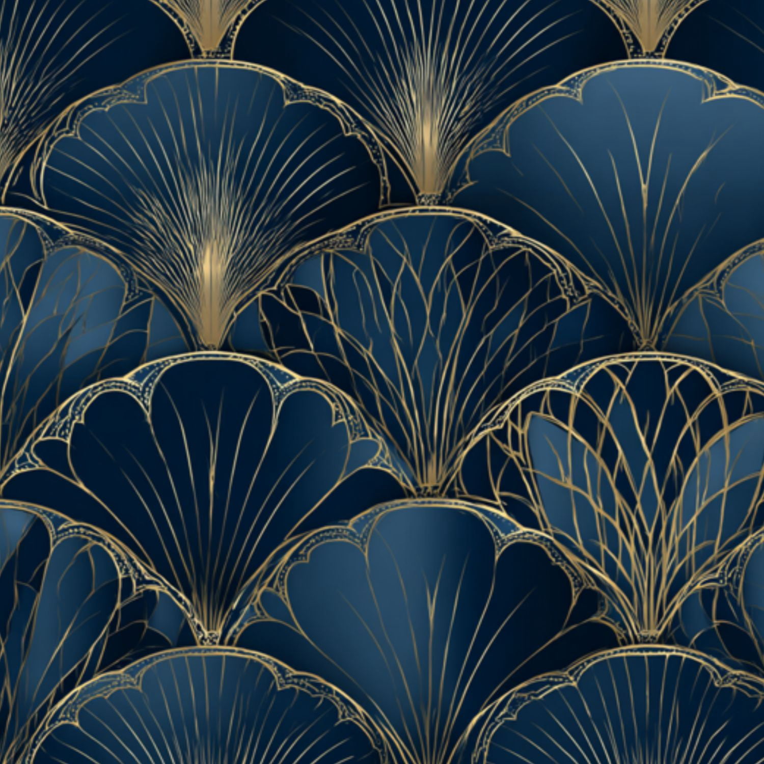 Vintage Peel and Stick Wallpaper Elegant Blue Gold Art Deco Fan Wall Mural 23.6in x 9.8ft Self Adhesive Removable Wall Paper Renter Friendly Wallpaper for Nursery Bedroom Cabinets