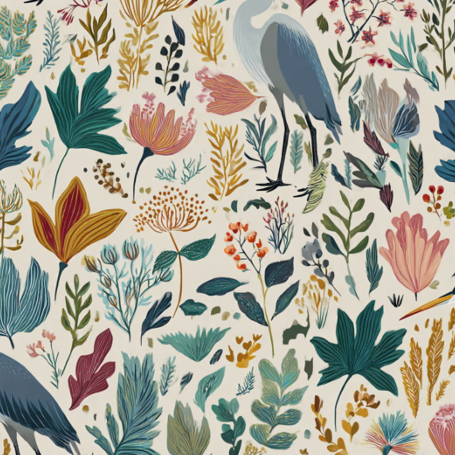 Vintage Peel and Stick Wallpaper Floral Botanical Herons Vibrant Foliage Wall Mural 17.7in x 9.8ft Self Adhesive Removable Wall Paper Renter Friendly Wallpaper for Nursery Bedroom Cabinets