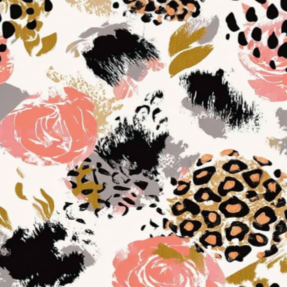 Vintage Peel and Stick Wallpaper Floral Leopard Print Bold Brushstrokes Pink Black Gold Tones Wall Mural 17.7in x 9.8ft Removable Wall Paper Renter Friendly Wallpaper for Nursery Bedroom Cabinets