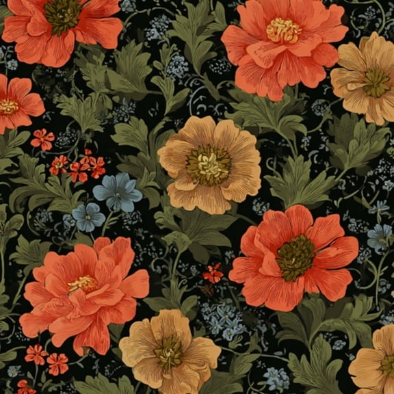 Vintage Peel and Stick Wallpaper Floral Red Orange Yellow Flowers Black Wall Mural 23.6in x 9.8ft Self Adhesive Removable Wall Paper Renter Friendly Wallpaper for Nursery Bedroom Cabinets