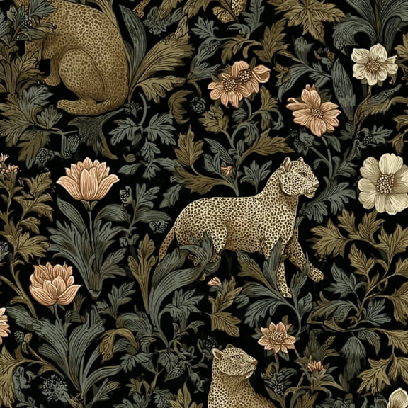 Vintage Peel and Stick Wallpaper Gothic Jungle Leopard Antique Floral Matte Black Wall Mural 17.7in x 9.8ft Self Adhesive Removable Wall Paper Renter Friendly Wallpaper for Bedroom Livingroom Men