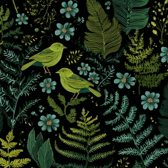 Vintage Peel and Stick Wallpaper Green Birds Fern Leaves Blue Flowers Dark Botanical Wall Mural 23.6in x 9.8ft Self Adhesive Removable Wall Paper Renter Friendly Wallpaper for Nursery Bedroom