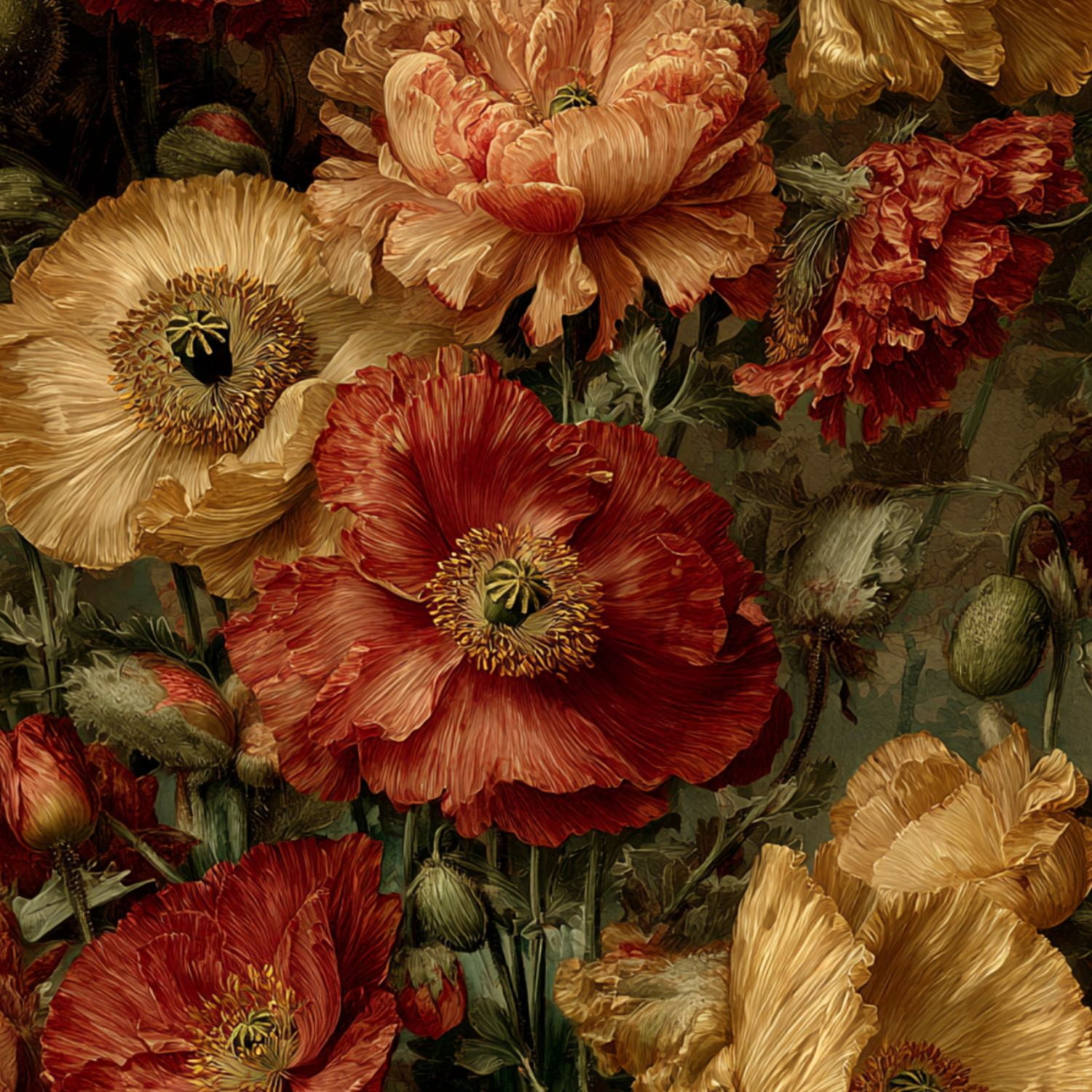 Vintage Peel and Stick Wallpaper Hyper Realistic Close Up Poppies Blooming Vibrant Colors Wall Mural 17.7in x 9.8ft Self Adhesive Removable Wall Paper Floral Contact Paper for Nursery Cabinets