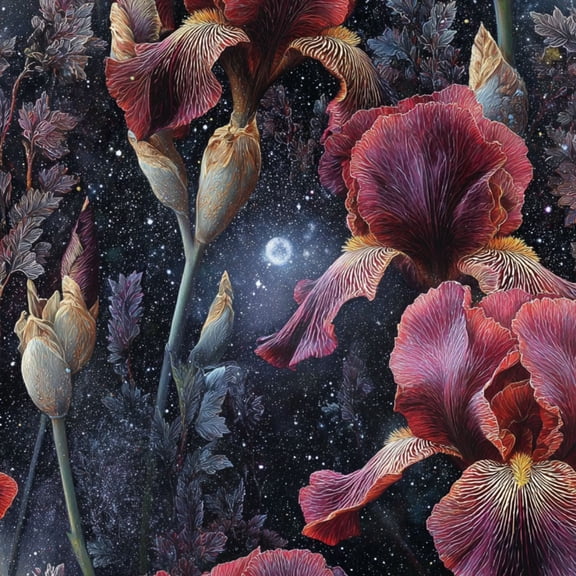 Vintage Peel and Stick Wallpaper Mythical Irises Metallic Gold Accents Dark Sky Wall Mural 23.6in x 9.8ft Self Adhesive Removable Wall Paper for Nursery Bedroom Cabinets Renter Apartment