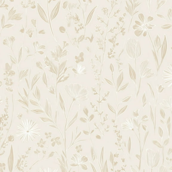 Vintage Peel and Stick Wallpaper Neutral Beige Floral Hand Drawn Flowers Leaves Wall Mural 17.7in x 9.8ft Self Adhesive Removable Wall Paper Renter Friendly Wallpaper for Nursery Bedroom