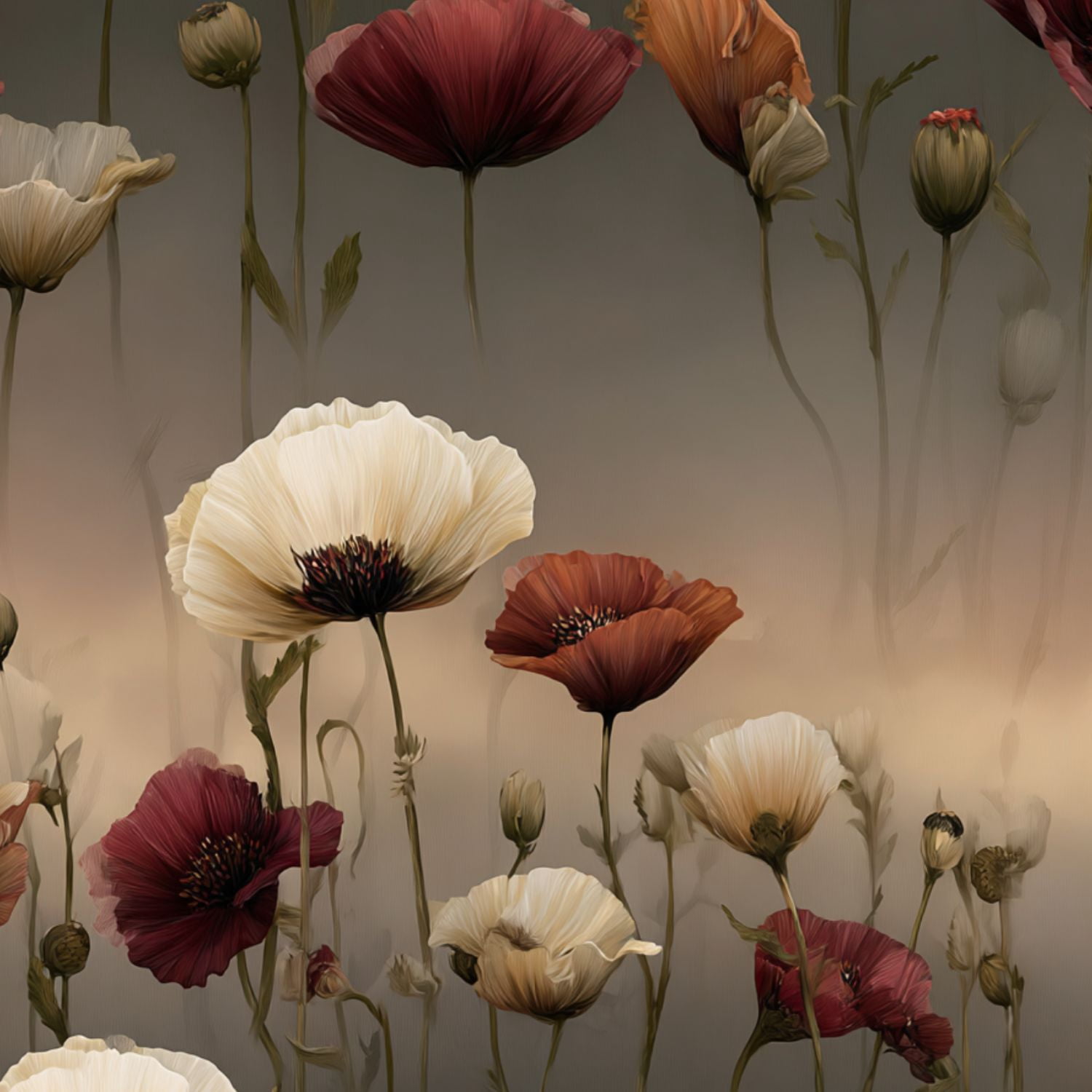 Vintage Peel and Stick Wallpaper Poppy Field Twilight Serene Glowing Blooms Soft Petal Wall Mural 23.6in x 9.8ft Self Adhesive Removable Wall Paper Floral Contact Paper for Nursery Bedroom Cabinets