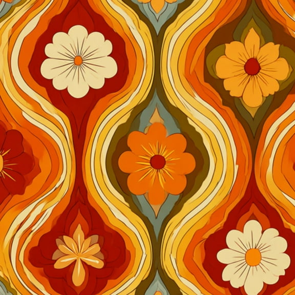 Vintage Peel and Stick Wallpaper Retro Floral Warm Tones Orange Red Yellow Wall Mural 17.7in x 9.8ft Self Adhesive Removable Wall Paper Renter Friendly Wallpaper for Nursery Bedroom Cabinets
