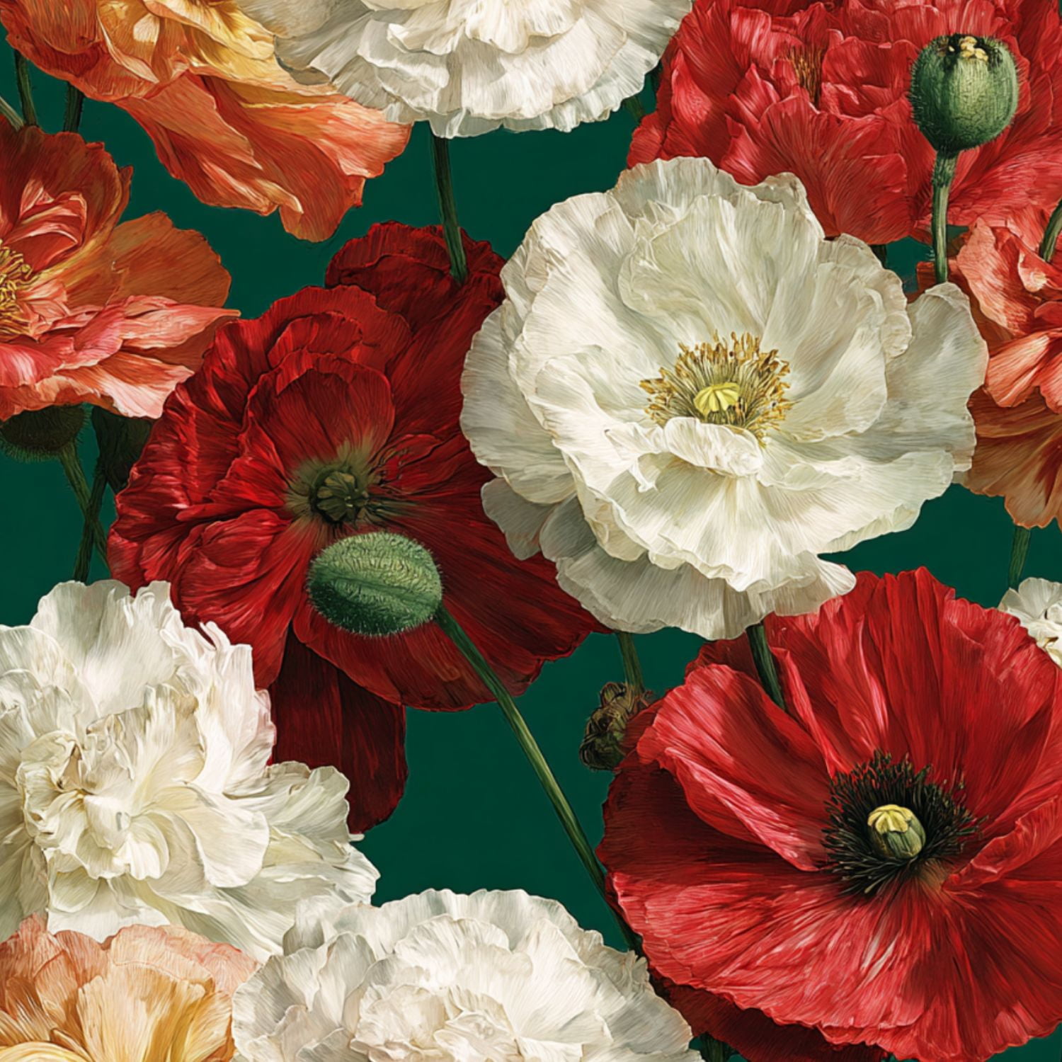 Vintage Peel and Stick Wallpaper Striking Poppy Flowers Full Bloom Precise Petal Wall Mural 23.6in x 9.8ft Self Adhesive Removable Wall Paper Floral Contact Paper for Nursery Bedroom Cabinets