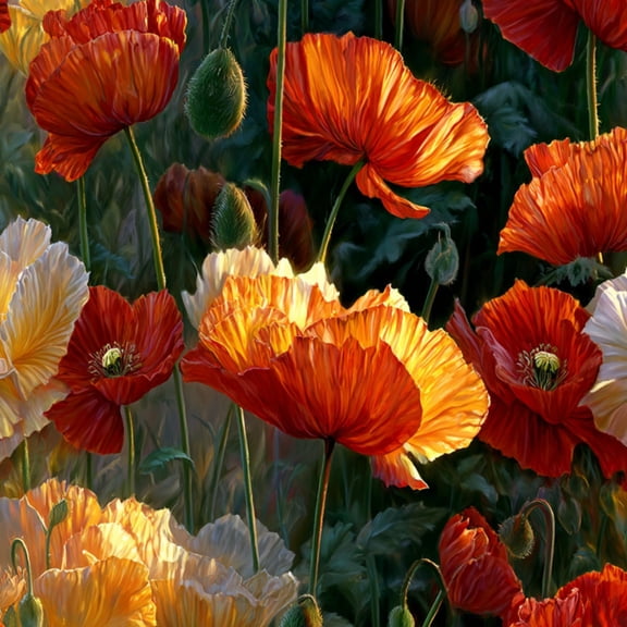 Vintage Peel and Stick Wallpaper Stunning Poppies Full Bloom Golden Glow Wall Mural 23.6in x 9.8ft Self Adhesive Removable Wall Paper Renter Friendly Wallpaper for Nursery Bedroom Cabinets