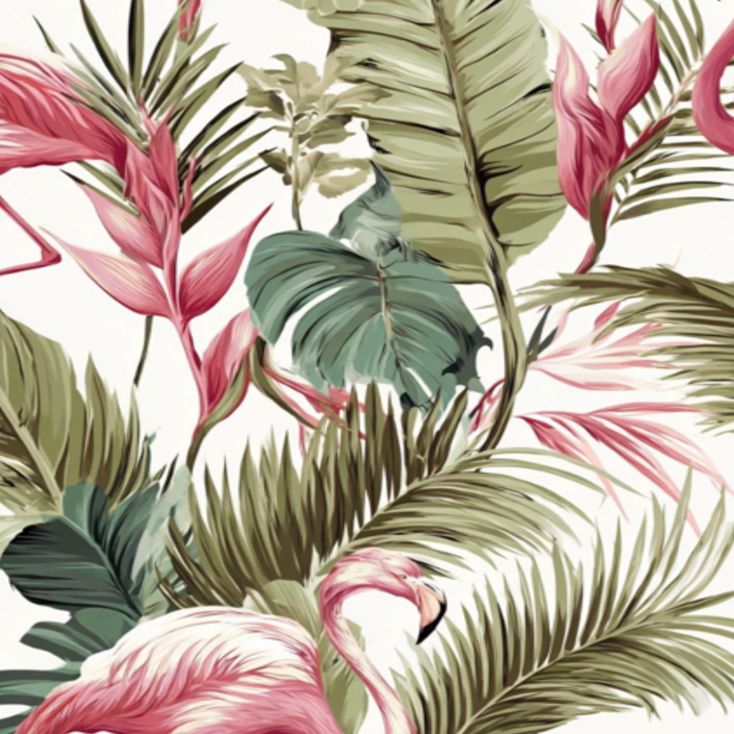 Vintage Peel and Stick Wallpaper Tropical Flamingo Palm Leaf Pink Green Foliage Wall Mural 23.6in x 9.8ft Self Adhesive Removable Wall Paper Renter Friendly Wallpaper for Nursery Bedroom Cabinets
