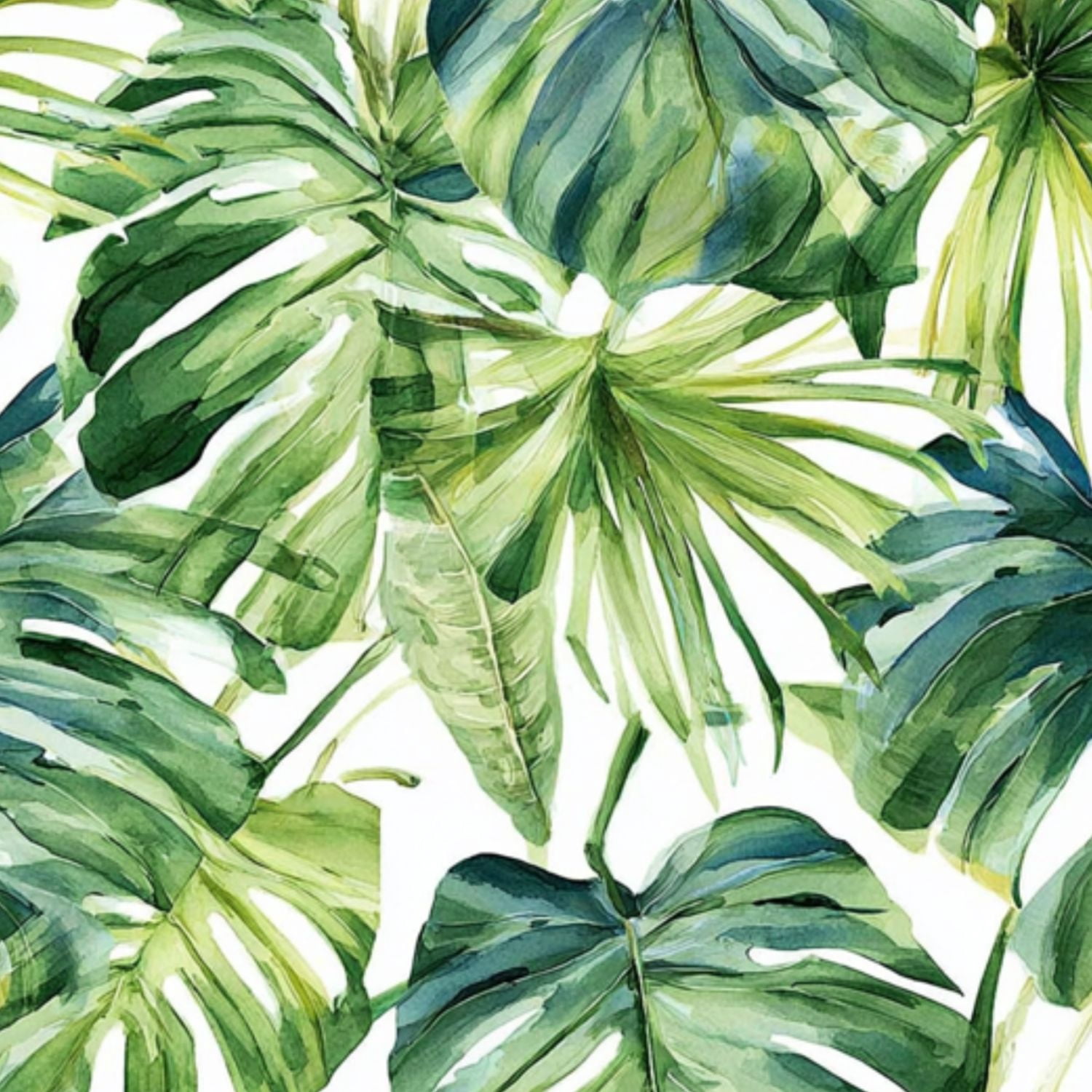 Vintage Peel and Stick Wallpaper Tropical Green Monstera Palm Leaves Watercolor White Wall Mural 23.6in x 9.8ft Removable Wall Paper Renter Friendly Wallpaper for Nursery Bedroom Cabinets