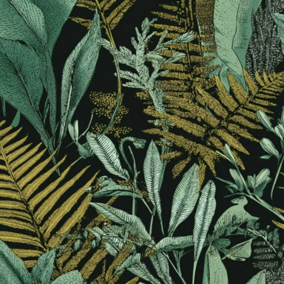 Vintage Peel and Stick Wallpaper Tropical Leaf Fern Botanical Golden Accents Dark Wall Mural 23.6in x 9.8ft Self Adhesive Removable Wall Paper Renter Friendly Wallpaper for Nursery Bedroom Cabinets