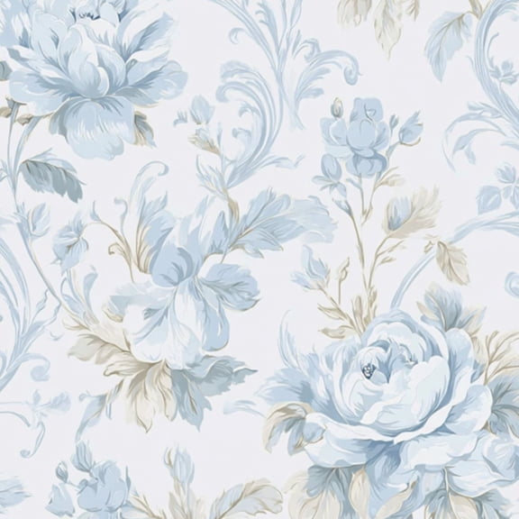 Vintage Peel and Stick Wallpaper Vintage Blue Floral Roses Leaves Light Wall Mural 23.6in x 9.8ft Self Adhesive Removable Wall Paper Renter Friendly Wallpaper for Nursery Bedroom Cabinets