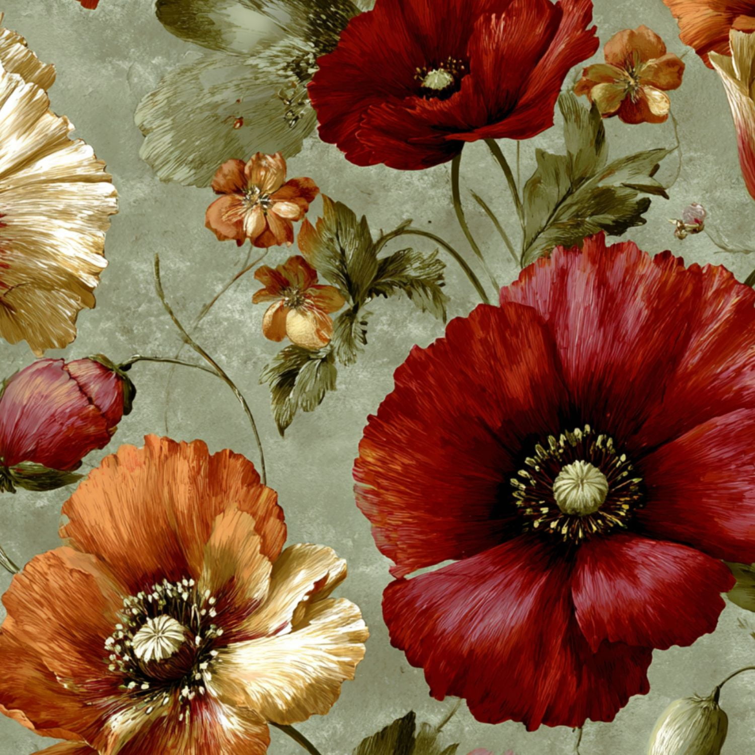 Vintage Peel and Stick Wallpaper Vintage Botanical Print Red Orange ...