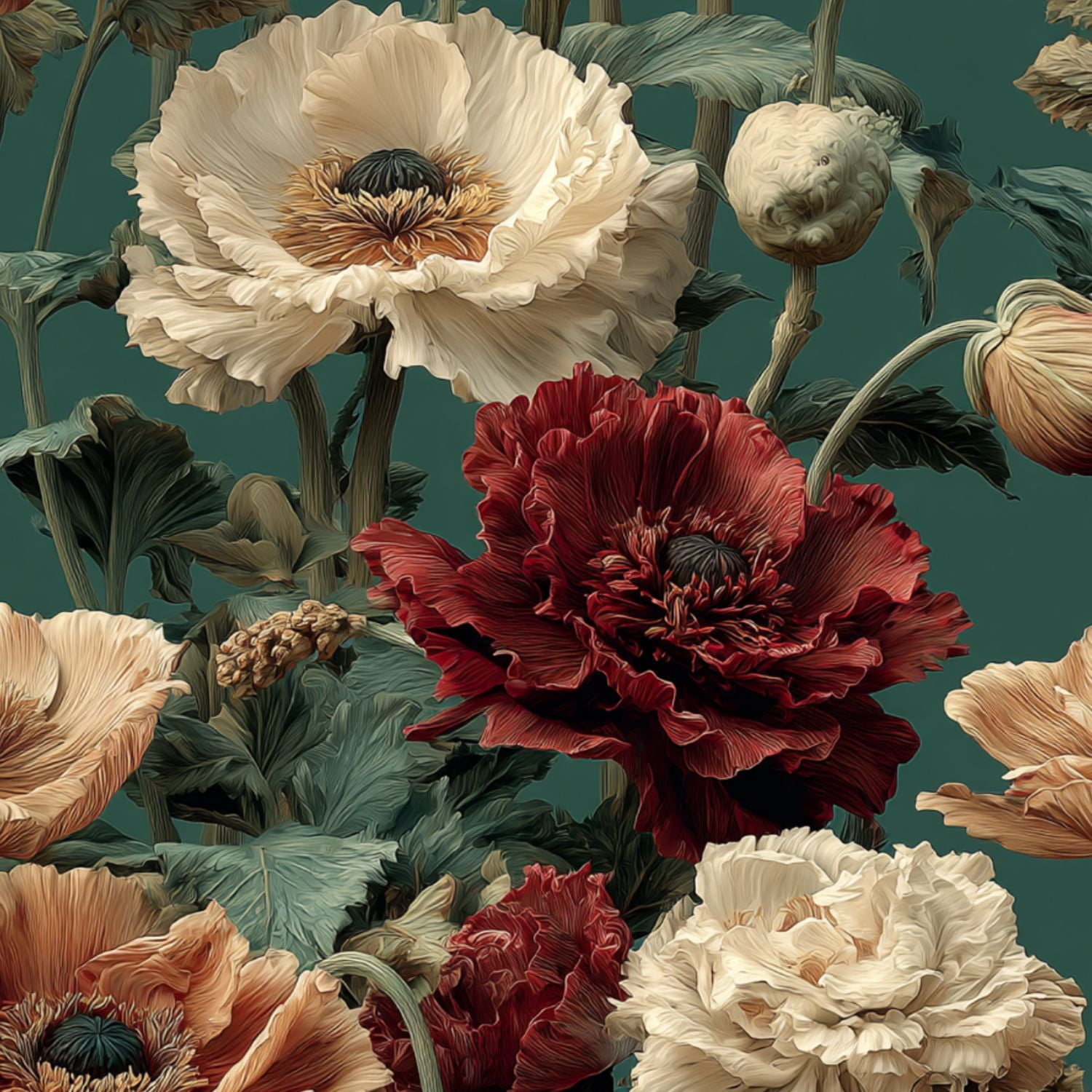 Vintage Peel and Stick Wallpaper Vivid Poppies Bloom Lush Greenery Soft Lighting Wall Mural 23.6in x 9.8ft Self Adhesive Removable Wall Paper Floral Contact Paper for Nursery Bedroom Cabinets
