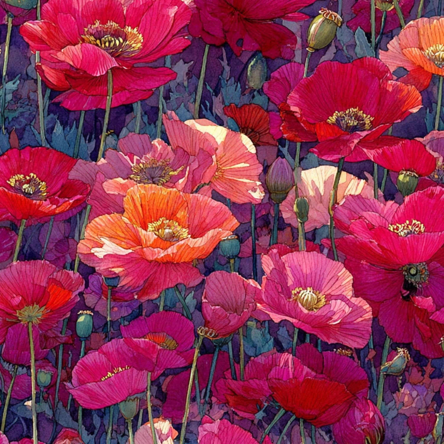 Vintage Peel and Stick Wallpaper Watercolor Poppy Field Crimson Orange Cream Wall Mural 23.6in x 9.8ft Self Adhesive Removable Wall Paper Renter Friendly Wallpaper for Nursery Bedroom Cabinets